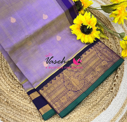 Pure Korvai Silk Cotton Saree- ￼ Lavender with Purple Shade VVKSC019