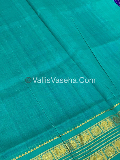 Pure Korvai Silk Cotton - Retta Petta Border - Blue With Turquoise Blue Combo - VVKSC010