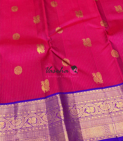 Pure Kanchipuram Silk Saree - Vairavoosi Design  - Pink & Purple Combo - VVPS059