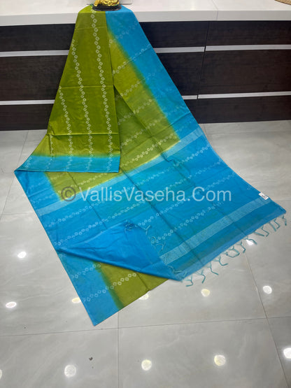 Bhagalpuri Silk - Green With Blue- VVBS007