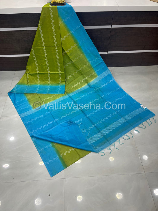 Bhagalpuri Silk - Green With Blue- VVBS007