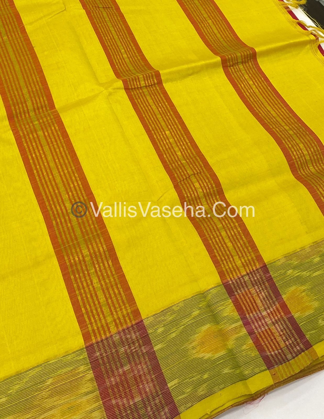 Semi Silk Cotton Saree - Red & Yellow - VVSSC001