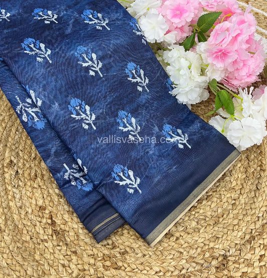 Chanderi Mixed Cotton Saree - Indigo Prints - VVCPS001