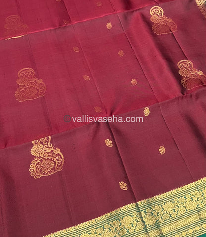Pure Soft Silk Saree - Kanchi Border - Maroon & Green Combo - VVPSS046