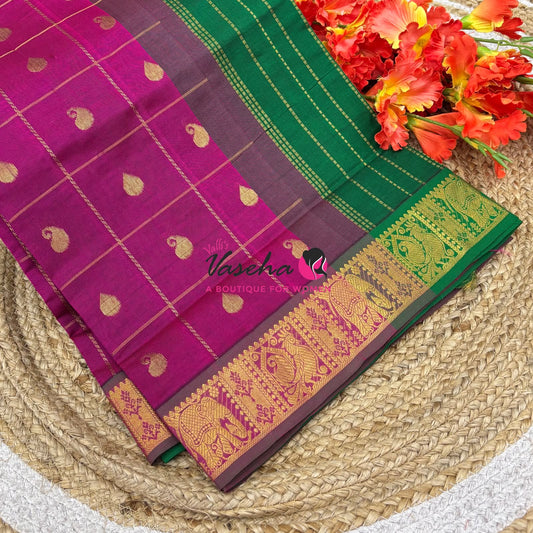 Semi Silk Cotton Saree - Checked Pattern with Butta  - VVSSC013