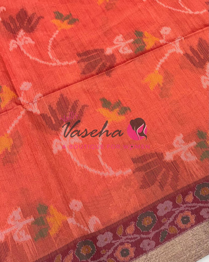 Semi Raw Silk - Peach With Maroon Shade - VVRS009