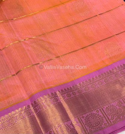 Pure Silk Cotton Saree - Mayil & Chakkaram Design - Peach With Pink Shade - VVMC001