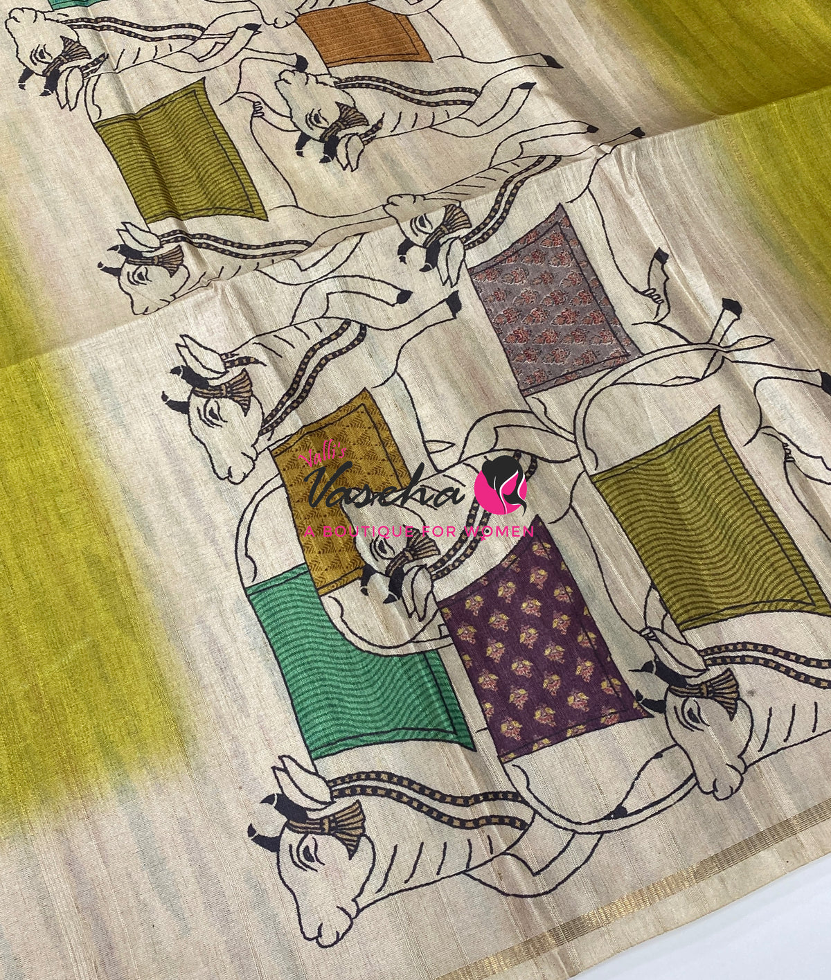 Semi Matka Tussar Saree - Pichwai Design - VVSMT003