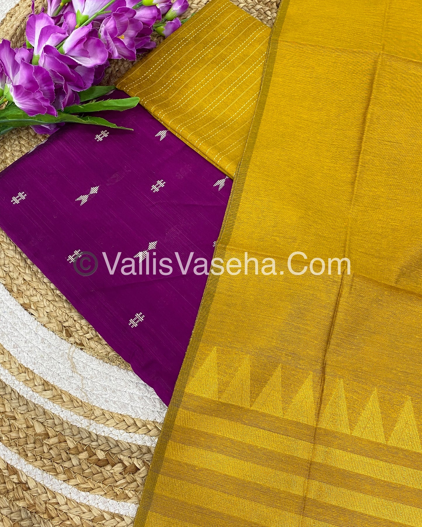 Unstitched Salwar Material -Raw Silk - Purple with Yellow Shade - VVUSM004