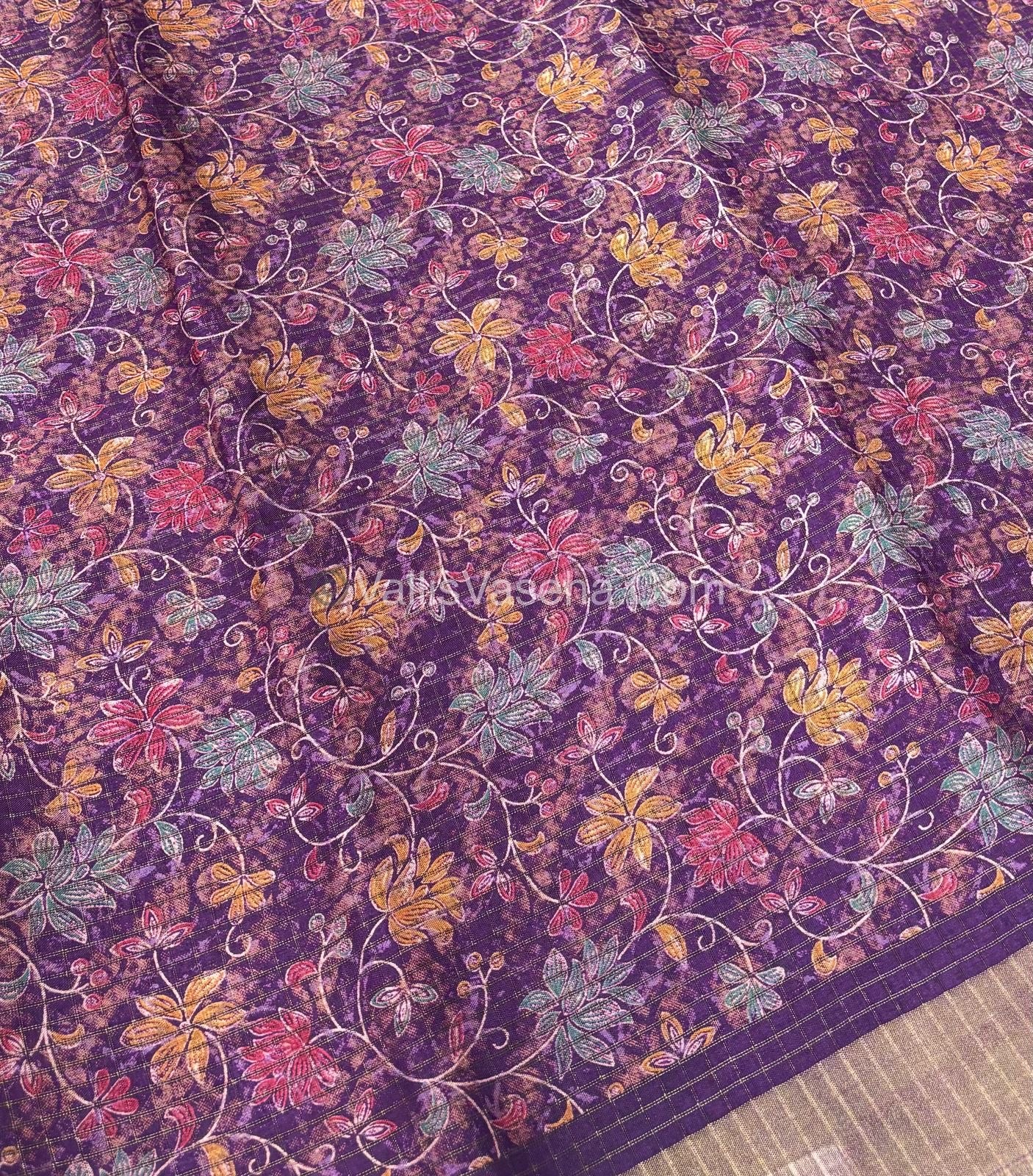 Light Weight Fancy Mixed Kota Cotton - Floral Design Printed Saree - Purple Shade - VVKPC002