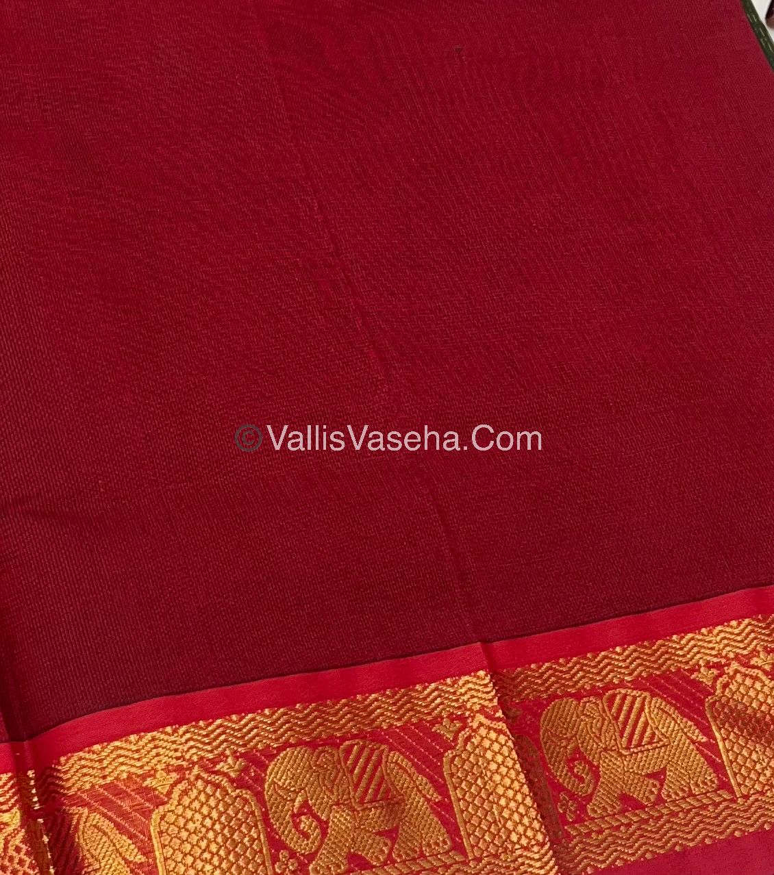 Semi Silk Cotton Saree - Dark Green With Reddish Maroon Shade - VVSSC007