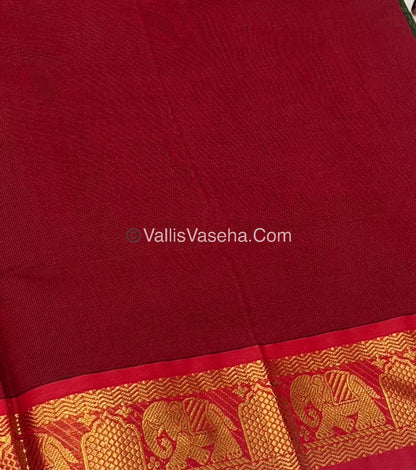 Semi Silk Cotton Saree - Dark Green With Reddish Maroon Shade - VVSSC007
