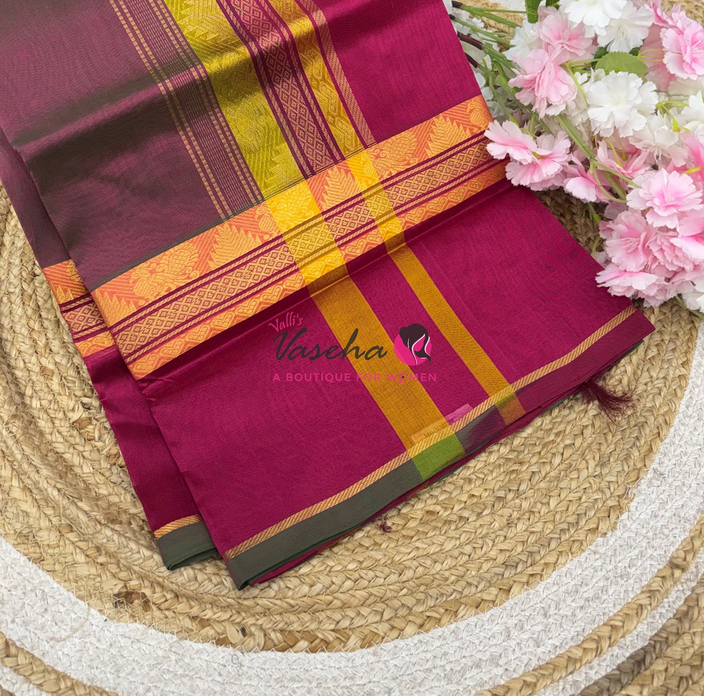 Pure Silk Cotton Saree - Mandhulir Green & Pinkish Red Shade - VVPSC013