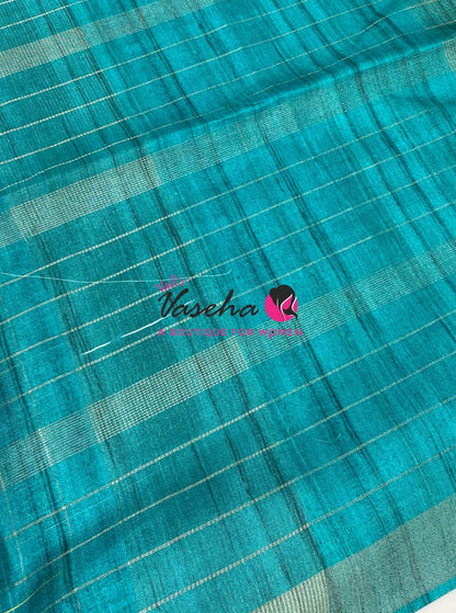 Semi Art Tussar Silk  / Art Silk - Yellow & Blue - VVATS007