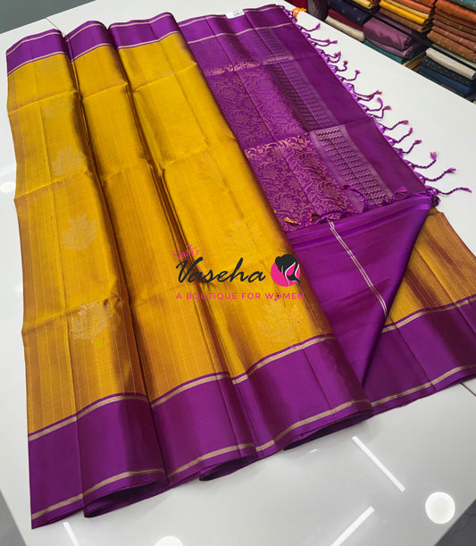 Pure Soft Silk Saree  - Mango Yellow & Purplish Pink Combo - VVPSS082