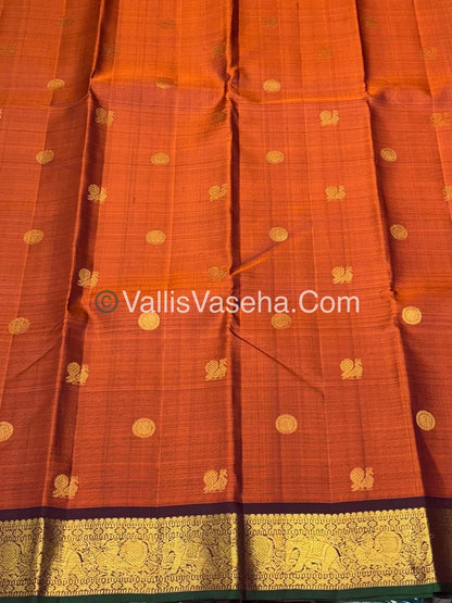 Pure Kanchipuram Silk Saree - Rust Orange & Wine Brown Combo - VVPS025
