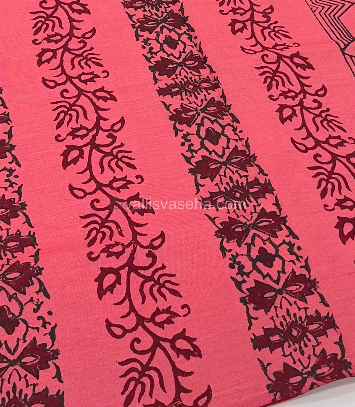 Poly Silk Mixed Printed Cotton -Peach With Chocolate - VVPCP002