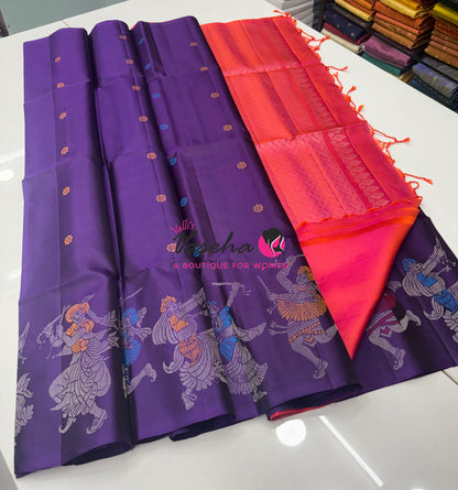 Pure Soft Silk Saree  - Purple With Peach Combo - VVPSS139