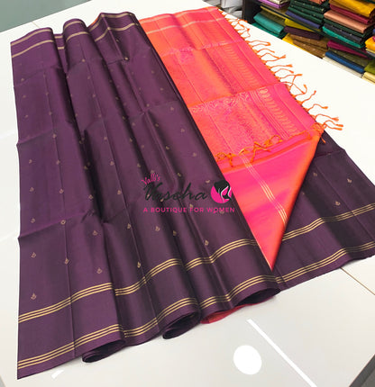 Pure Soft Silk Saree  - Wine & Peach Combo - VVPSS141