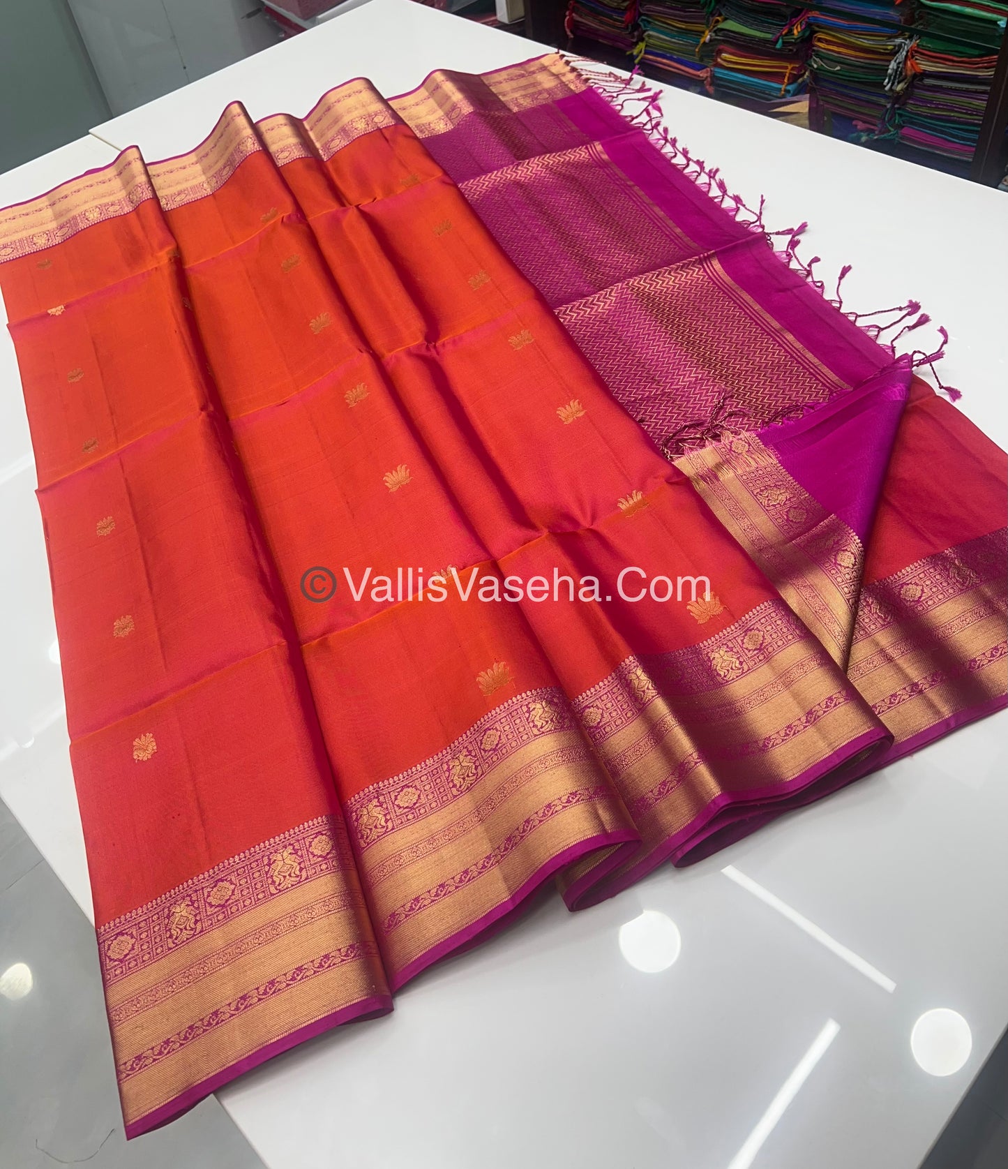 Pure Soft Silk Saree - Peachish  Orange & Pink Combo - VVPSS048