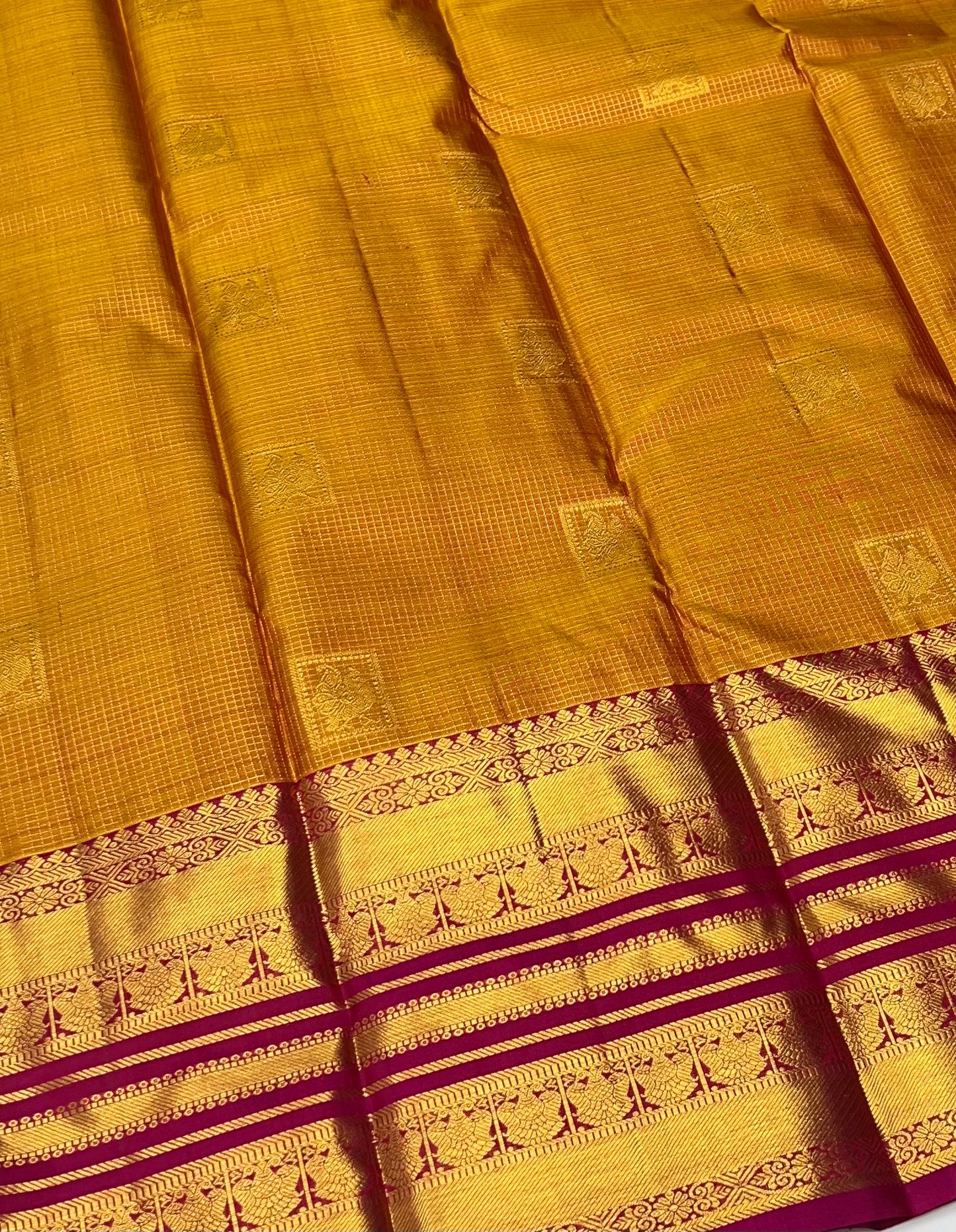 Pure Kanchipuram Silk Saree - Yellow With Rink Combo - VVPS012