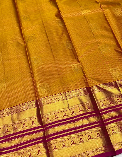 Pure Kanchipuram Silk Saree - Yellow With Rink Combo - VVPS012