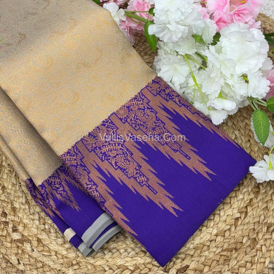 Kanchi Semi Silk  - Cream with Violetish Blue - VVKSS003