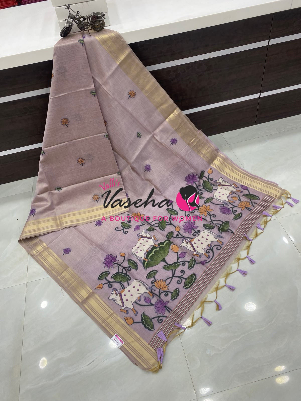 Muga Tissue Linen Saree - Lavender Shade - VVMLT003