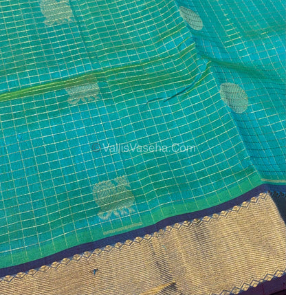 Pure Silk Cotton Saree - Mayil & Chakkaram Design - Turquoise Blue With Purple Shade - VVMC002