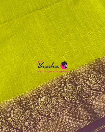 Semi Jute Silk Saree - Green With Maroon Shade- VVSJS001