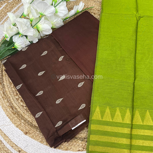 Unstitched Salwar Material -Raw Silk - Brown with Green Shade - VVUSM004