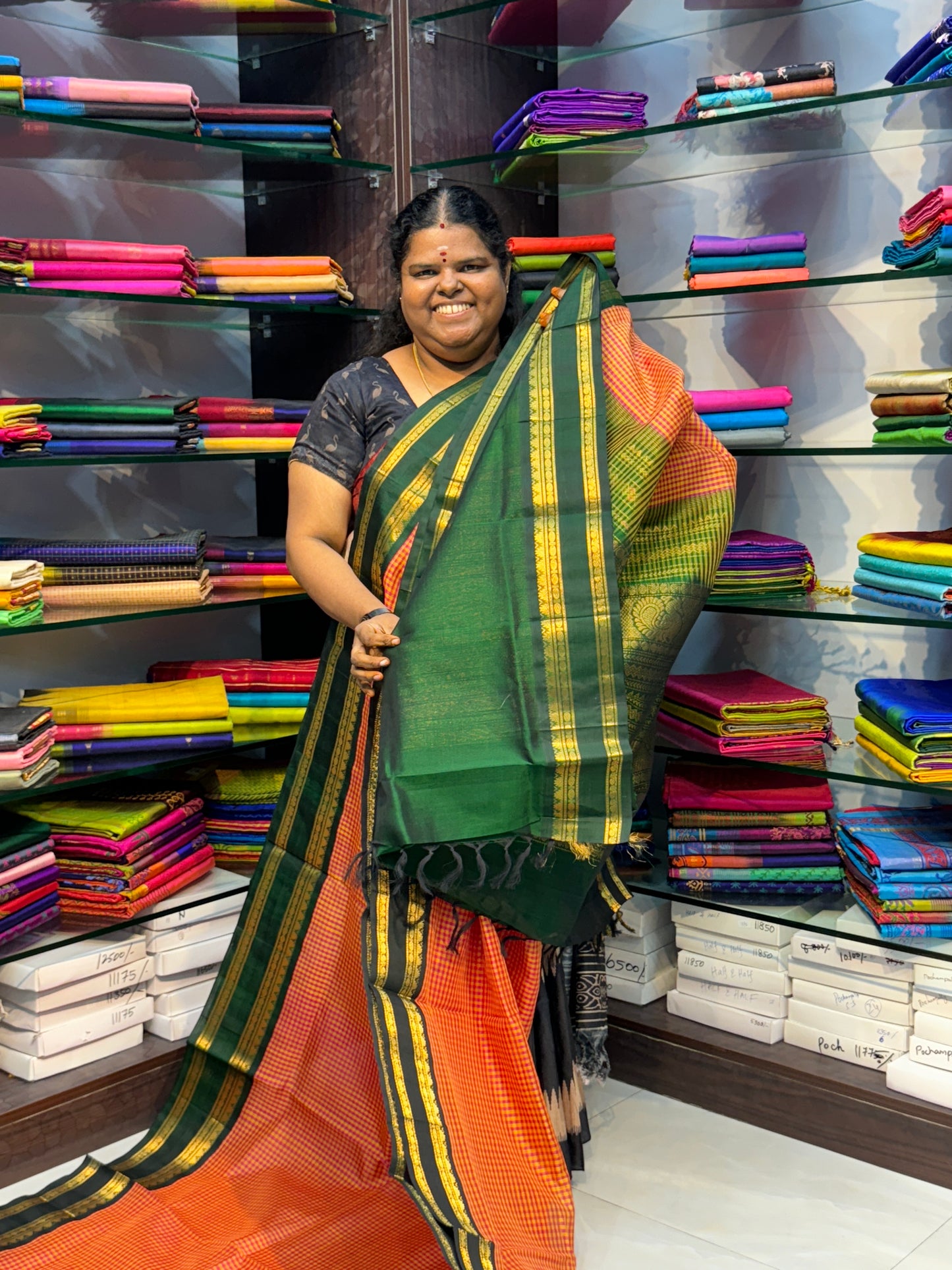 Pre Booking [5-7 weeks] |Pure Korvai Silk Cotton - Podi Kattam - Yellow & Pink with Green Retta Petta Border - VVKSC003