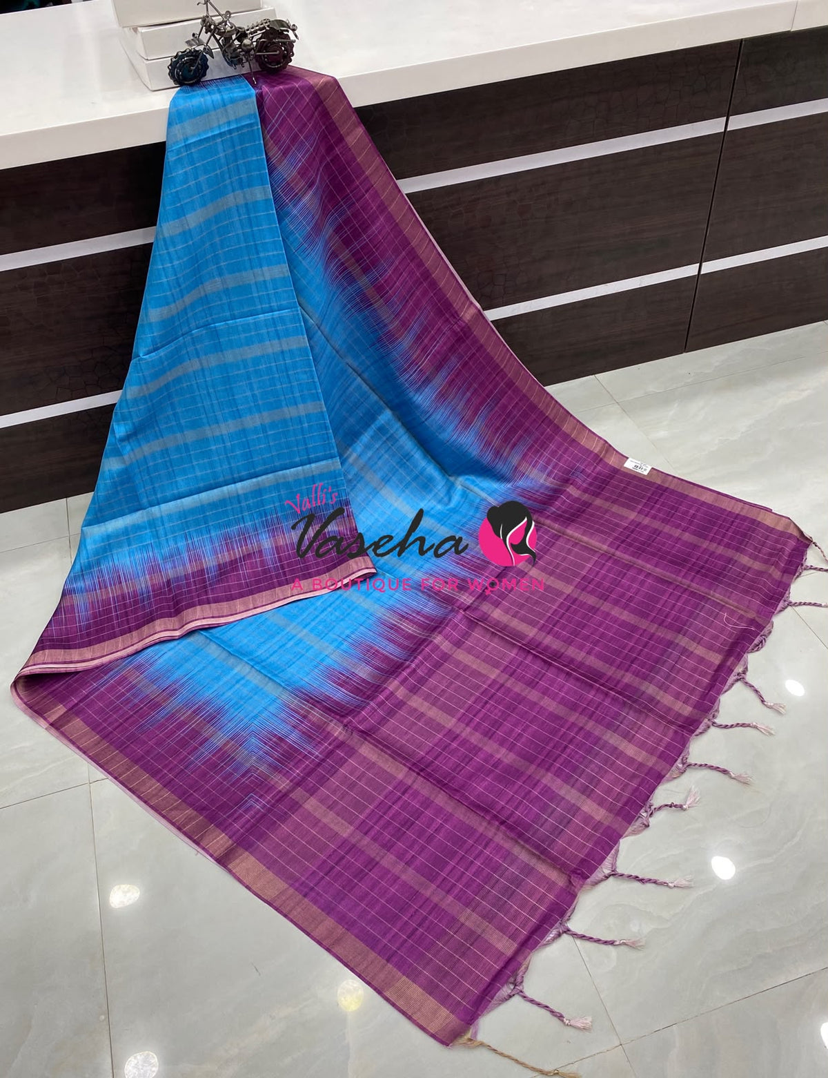 Semi Art Tussar Silk  / Art Silk - Blue& Purple - VVATS007