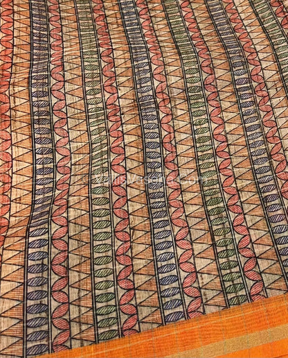 Semi Chanderi Saree - Fusion Of Bandhini & Madhubani- VVSCS002