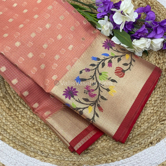 Kota Saree - Paithani Border - Peach with Red - VVKPS001