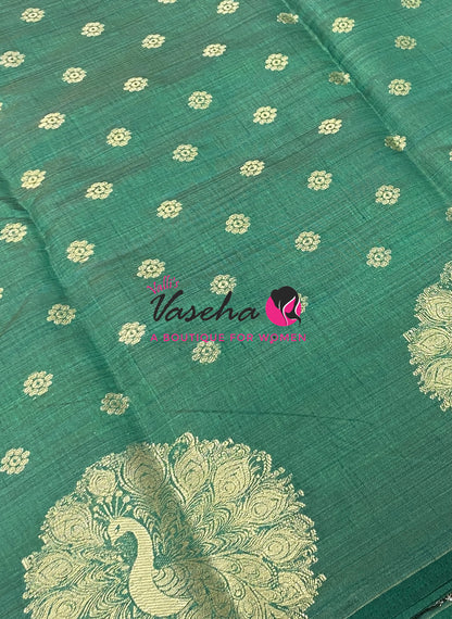 Semi Tussar Silk Saree | Dark Green Shade |VVSTS056