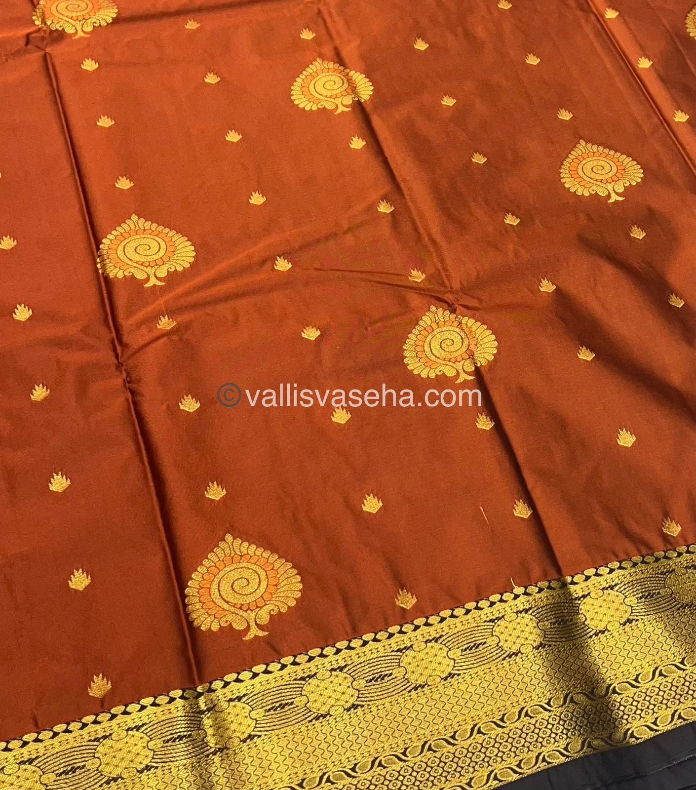 Semi Kanchipuram Soft Silk - Rust Orange With Dark Brown - VVSSS020