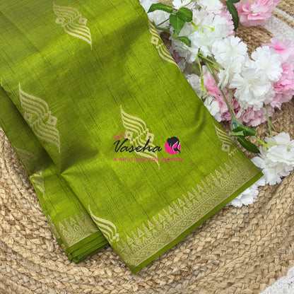 Semi Tussar Silk Saree | Green Shade |VVSTS072