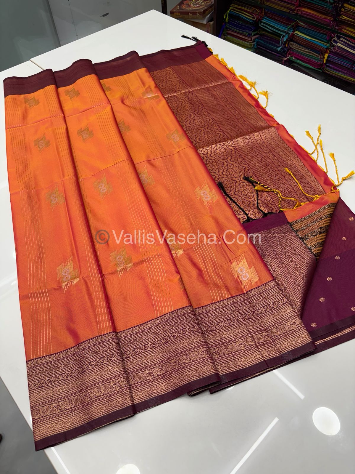 Semi Soft Silk - Peachish Gold  With Dark Purple Shade -VVSSS032 - 1