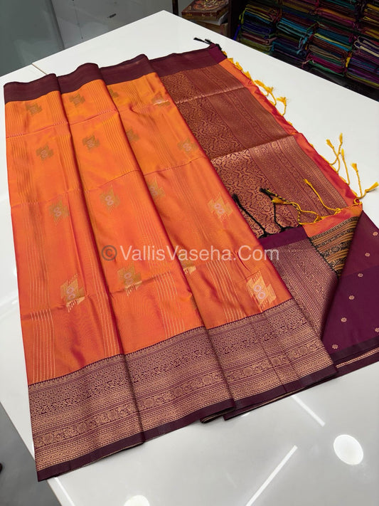 Semi Soft Silk - Peachish Gold  With Dark Purple Shade -VVSSS032 - 1