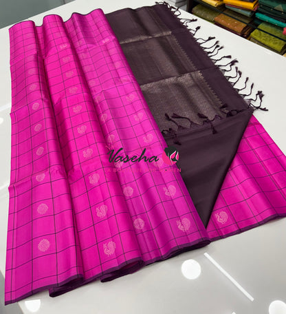 Pure Soft Silk Saree - Pink & Wine Brown Shade - VVPSS055