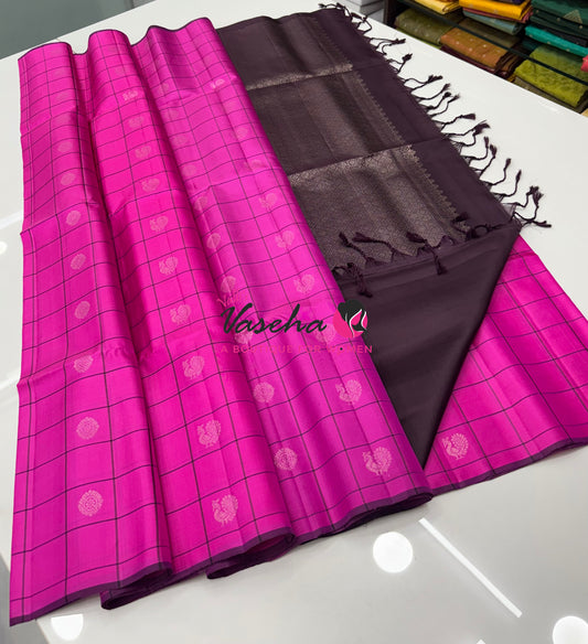 Pure Soft Silk Saree - Pink & Wine Brown Shade - VVPSS055