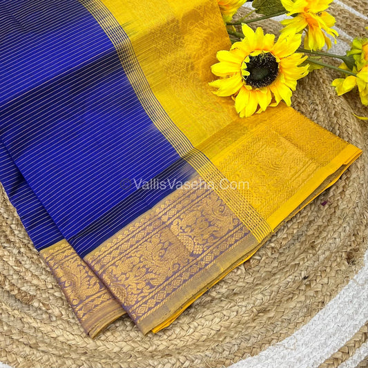 Pure Silk Cotton Sarees - Vairavoosi Lines - Blue & Yellow- VVPSC005
