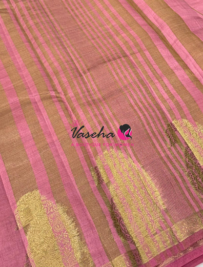 Semi Tussar Silk - Small Mango - Baby Pink Shade - VVSTS002