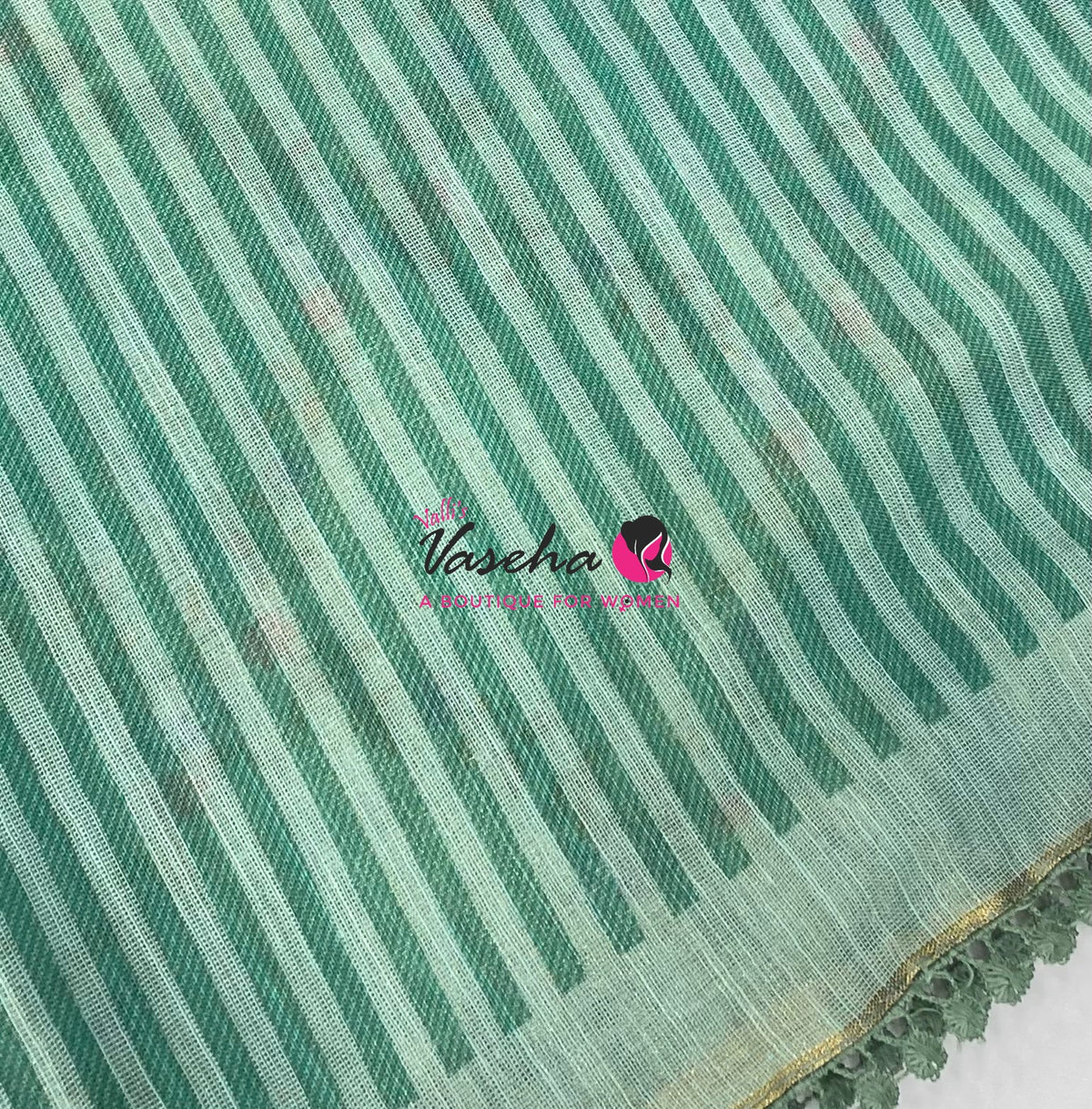 Linen Tissue Saree -  Light & Dark Combo - Ramar Green Shade - VVLTS008