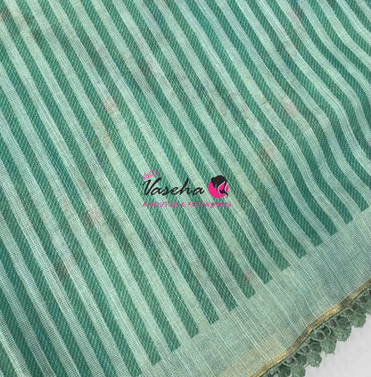 Linen Tissue Saree -  Light & Dark Combo - Ramar Green Shade - VVLTS008