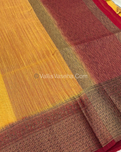 Bamboo Silk Saree - Cream  With Maroon Shade - VVBSS005
