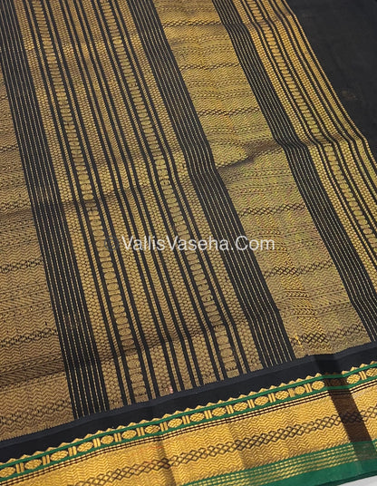 Pure Korvai Silk Cotton Saree - Yellow with Green & Black - VVKSC004