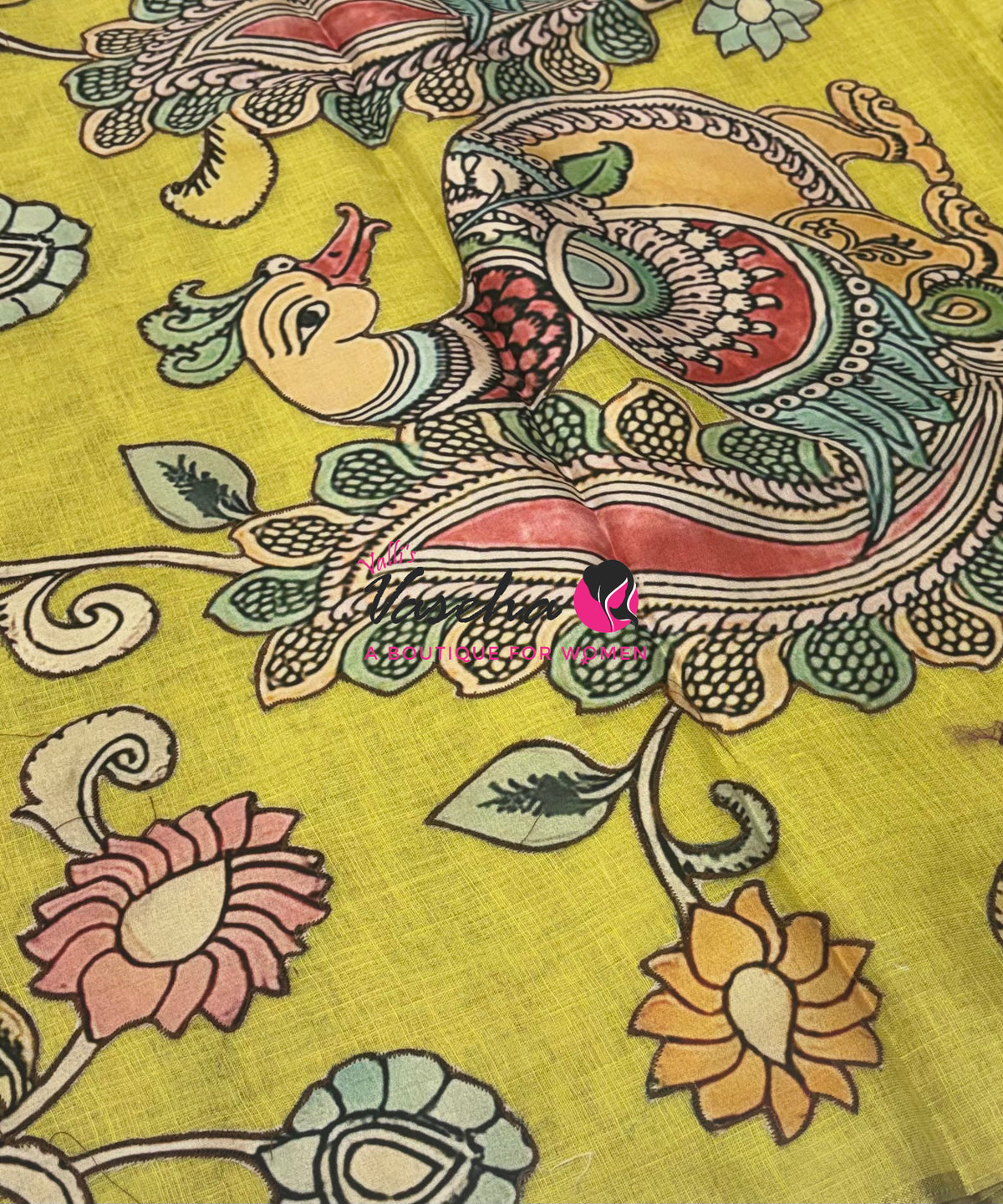 Linen Appliqué Work Saree - Lemon  Yellow Shade - VVLAS001