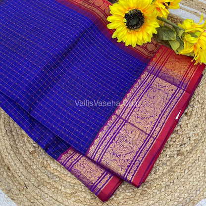 Pure Silk Cotton Saree - Blue with Red - Lakshadeepam Design - VVPLD001